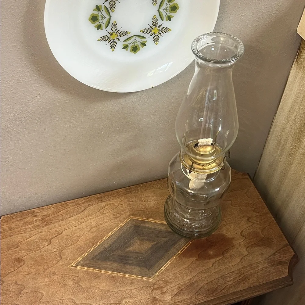 Vintage glass hurricane oil lamp